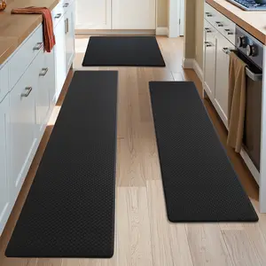 LUMIRUGS Kitchen Mats for Floor 3PCS Washable Anti-Fatigue Mat with 0.4-inch Memory Foam Non-Slip Rubber Base Waterproof PVC Surface for Home Office Sink Laundry