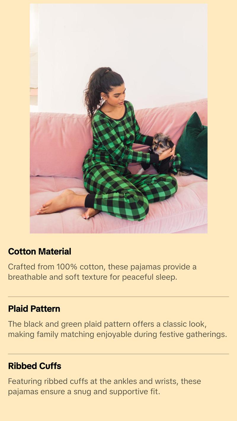 Women's Black & Green Plaid Cotton Pajamas