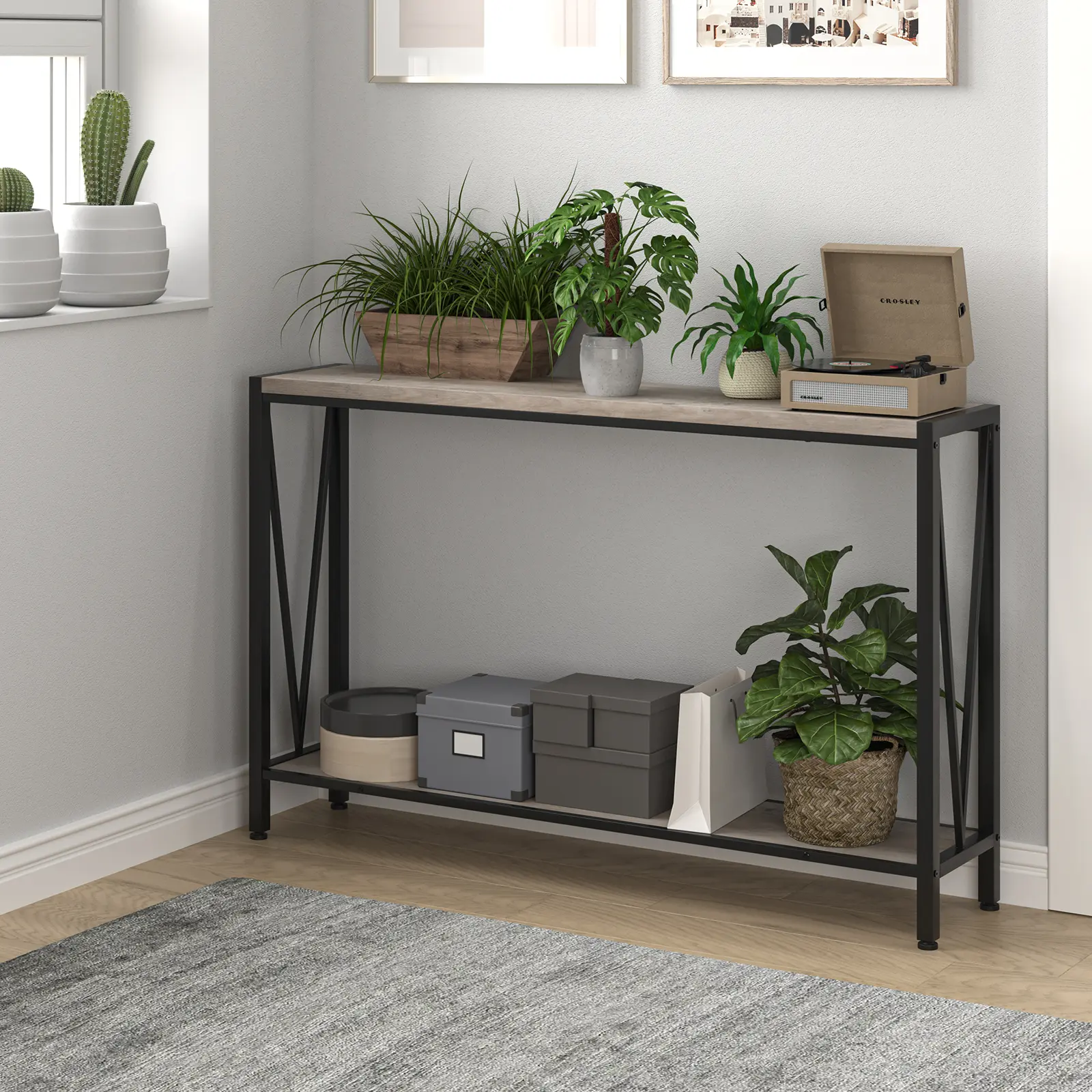 【GARVEE】BCT001 Console Table, 47.2 inches wide, with a sleek grey finish; perfect for modern interiors, offering style, sturdy design, and versatile use in living rooms, hallways, or offices