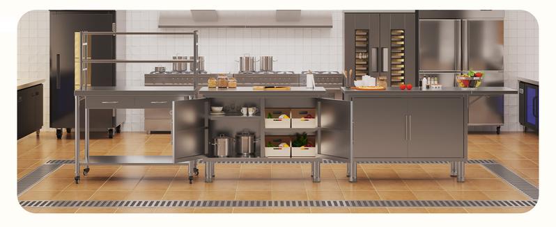 Stainless Steel Kitchen Cabinets, 57"x19.7" Commercial Worktable with Extend Panel & Adjustable Shelf, Heavy-Duty Kitchen Prep Table Workbench for Home, Restaurant, Garage and Hotel