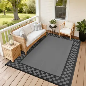 Outdoor Patio Rug Double-sided Reversible Modern Geometric Plastic Straw Woven Outdoor Rug Easy to Clean with Pegs and Storage Bag for Gardens Backyards Balconies Camping Beaches RVs