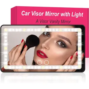 Car Vanity Mirror With Lights - Rechargeable Visor With 3 Lighting Modes & 60 LEDs Touch Screen Dimmable USB Travel Makeup for Car Truck SUV Universal Rear View - Black