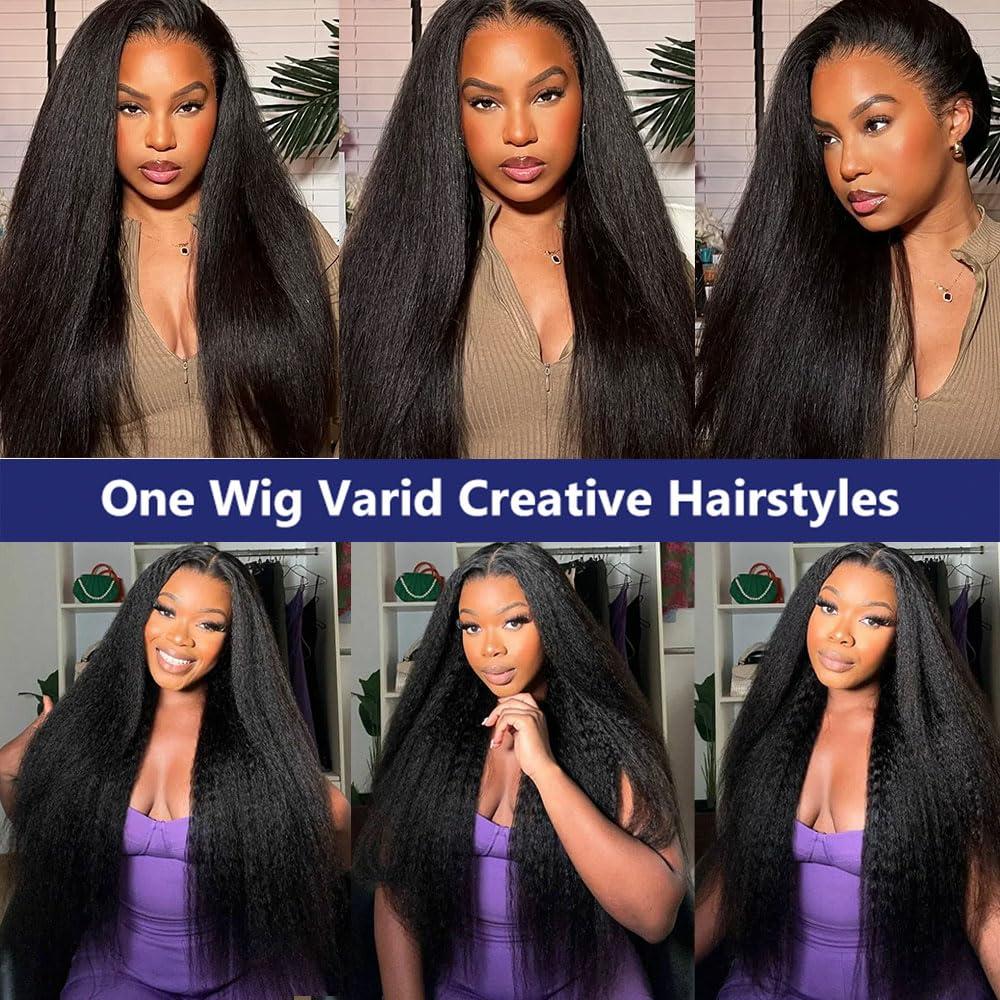 [NEW IN] Bling Hair Pre-Cut 360 Full Lace Glueless Kinky Straight Invisi Strap Human Hair Wigs Yaki Straight 360 Lace Frontal Wig Drawstring Snug Fit Glueless Wigs