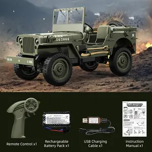 C8815 RC Willys Jeep, 1/12 Scale Military Off-Road Vehicle with Metal Chassis Frame, 2.4GHz Remote Control Army Truck with High-Grip Rubber Tires & LED Lights, Classic WWII Military Toy Gift for Boys & Adults