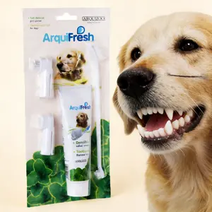 Arquizoo Pet Dental Care Set: Toothpaste and Toothbrush - Removes tartar, prevents cavities, and freshens breath. Dog Grooming Kit with Bath Brush and Towel