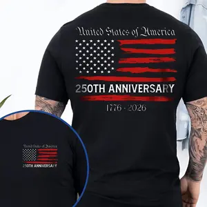 USA Flag Shirt, Patriotic 2 Sides T Shirt, America 250th Anniversary Semiquincentennial Shirt, Perfect For Patriotic Enthusiasts And History Buffs, Unisex Casual Graphic T-Shirts