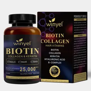 WINYEL Biotin | Collagen | Hyaluronic Acid | Keratin - Support Normal Hair Growth Cycle - Skin & Nails - 25000mcg Vitamins B1, B2, B3, B6 & B7 - for Women & Men| 60 Capsules