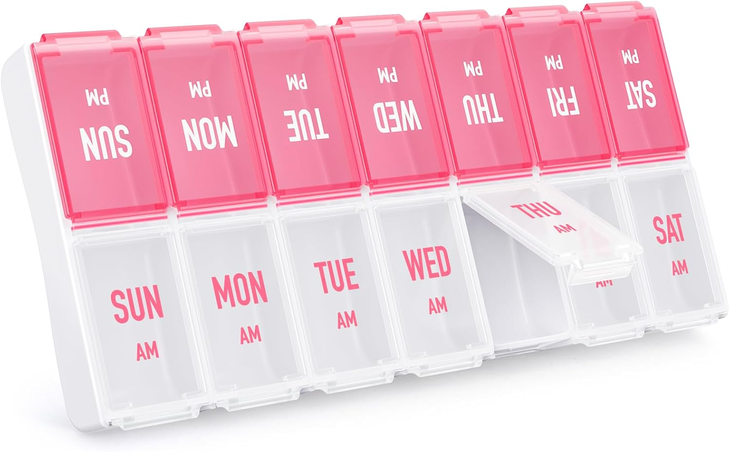 Pink Weekly Pill Organizer 2 Times a Day, Stylish Pill Box 7 Day AM PM with Large Compartments, Pill Case Easy to Use, BPA-Free Pill Container Healthcare Aid Vitamins Medication
