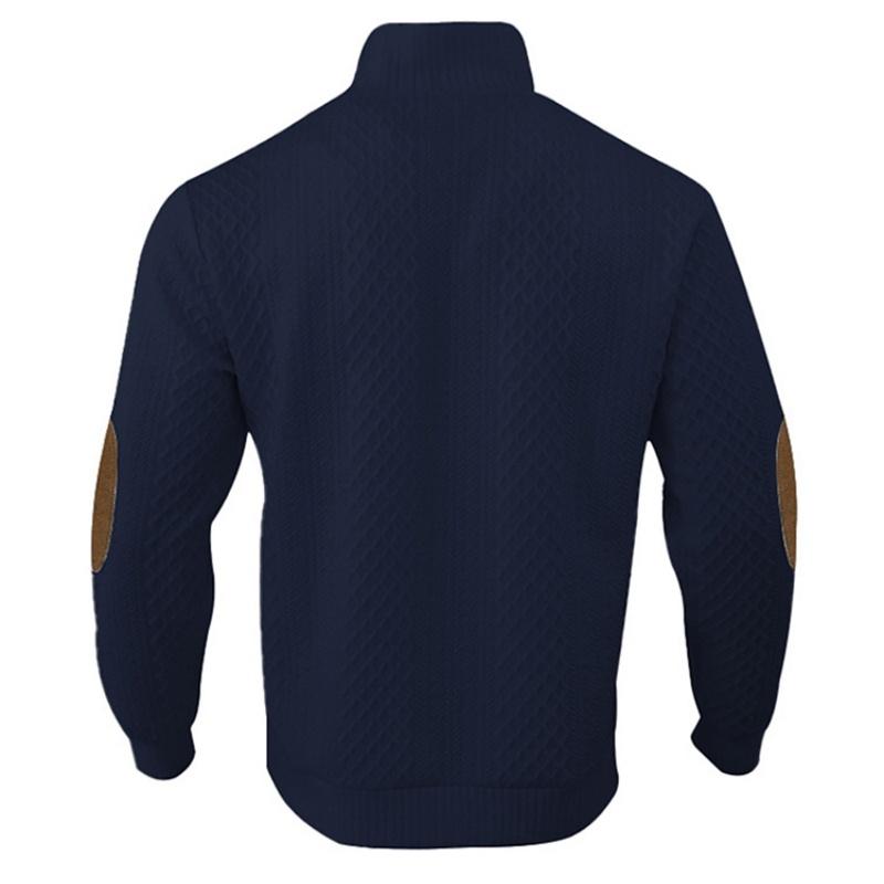 Men's Stand Collar Long Sleeve Casual Outdoor Jacquard Knitwear | New Polo Shirt Men's Ribbed Pullover Circular Knit Polyester Shirt, Stylish Men's Everyday Knitwear, Autumn and Winter, Gift for Father, Classic Knitwear for Husband