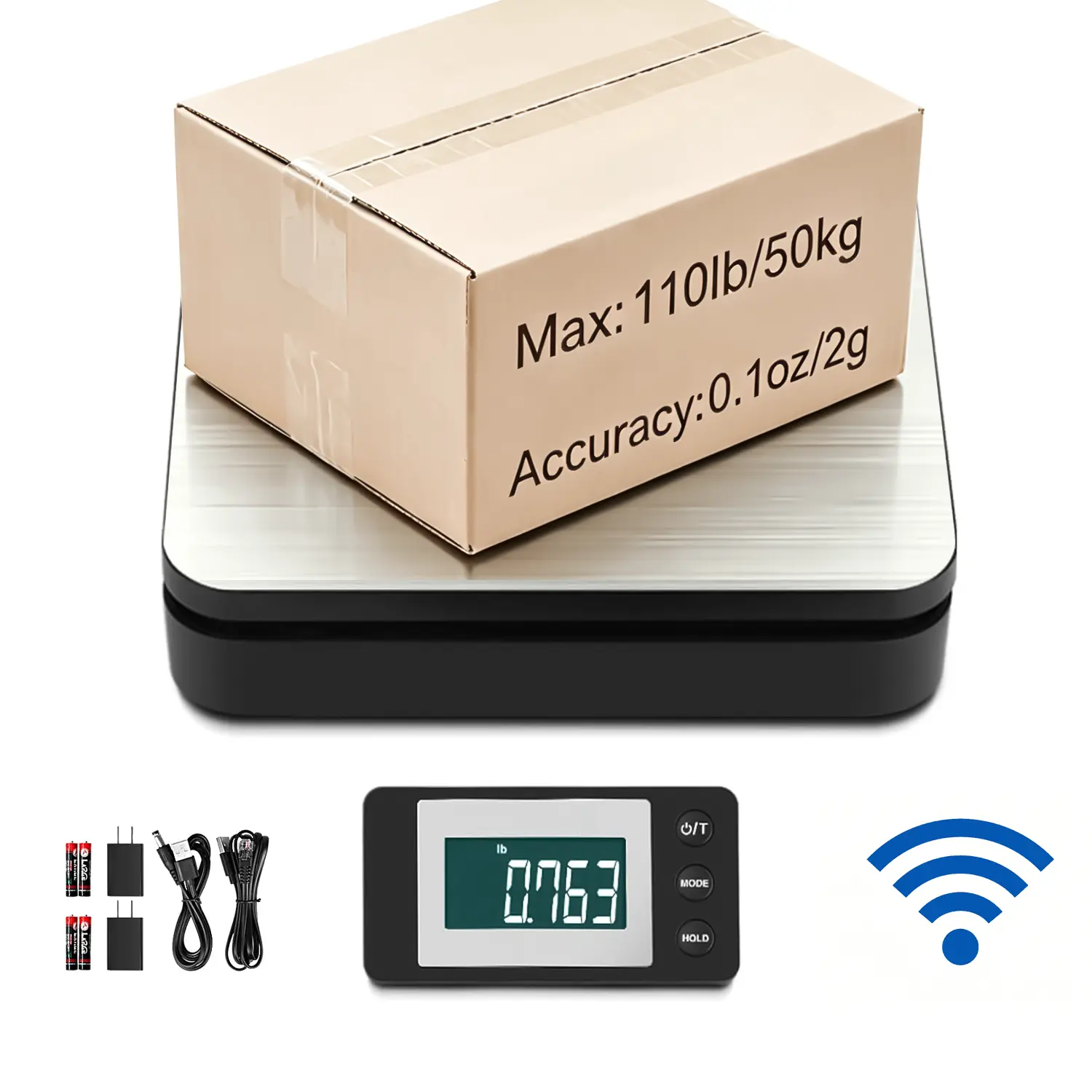 110lb/0.1oz 50kg/2g Wireless Postal Scale Digital Shipping Postage Scale with Tare and LCD Dispaly Shipping Scale for Packages,Postal Scale for Packages Small Business,4 Weighing Modes Mail Scale Includes AC Adapter and AAA