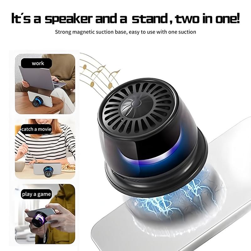 Magnetic Mini Speaker - 5W Mini Speaker, supports Bluetooth 5.4 wireless connection, RGB lighting effect, 7-hour playback time, suitable for portable phone stands for iPhones, travel, and golf carts, black