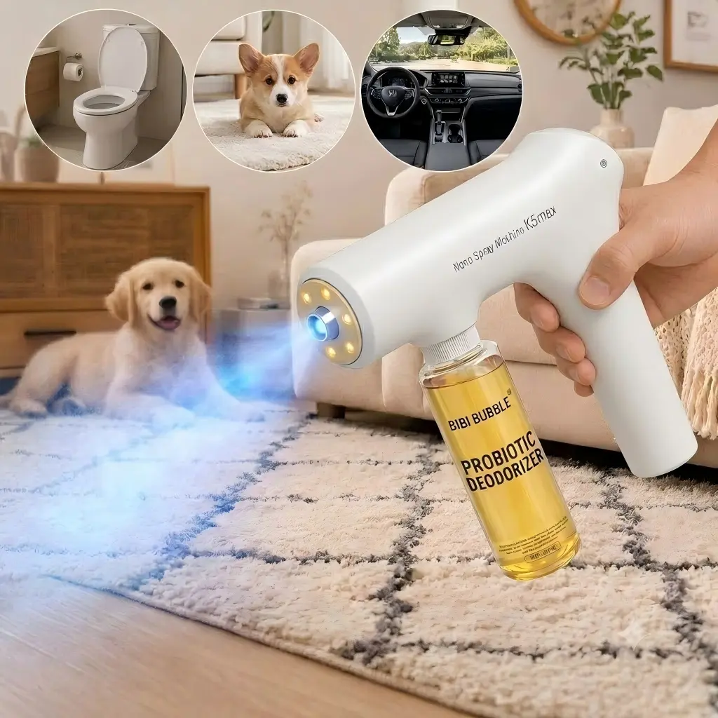 Nano Blue Light Probiotic Deodorizer Spray Bottle, Plant Extract Indoor Air Freshener, Pet-Safe Non-Toxic Bio-Enzyme Odor Remover for Urine Breakdown & Disinfection with Floral Scent