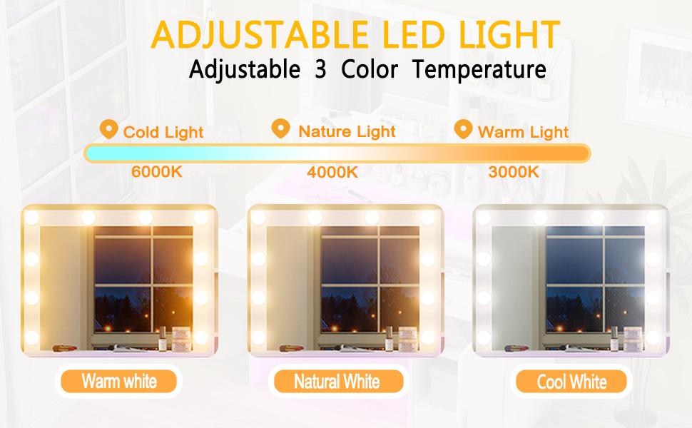 CollaredEagle Vanity Desk With Mirror And 3 Lighting Modes 10 USB Power LED Lights, 40" Makeup Vanity With Glass Top & Power Outlet, Vanity With 36 Lighting Modes Brightness Adjustable RGB Drawers,Dressing Table For Women Girls Bedroom, White