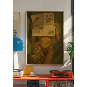 Retro Leopard Print Poster Marlb0ro Cigarette Art Vintage Cheetah Bikini Wall Decor Newspaper