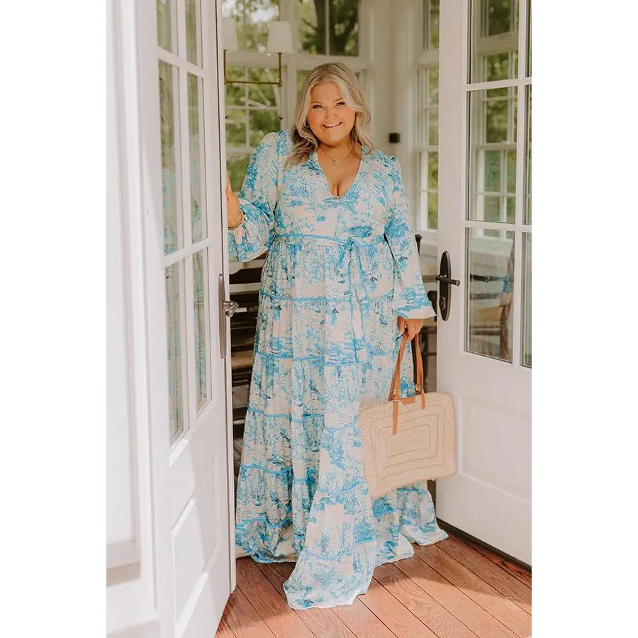 Chateau Chic Tiered Maxi Dress in Sky Blue Curves