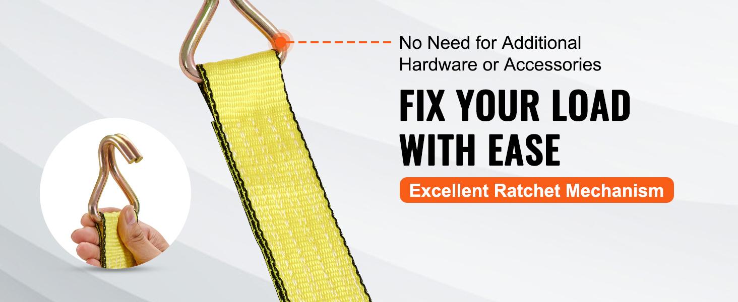 VEVOR Ratchet Tie Down Straps (4PK), 5000 lb Break Strength, Double J Hook Includes 4 Premium 2" x 15' Rachet Tie Downs with Padded Handles, for Moving Securing Cargo, Appliances, Lawn Equipment