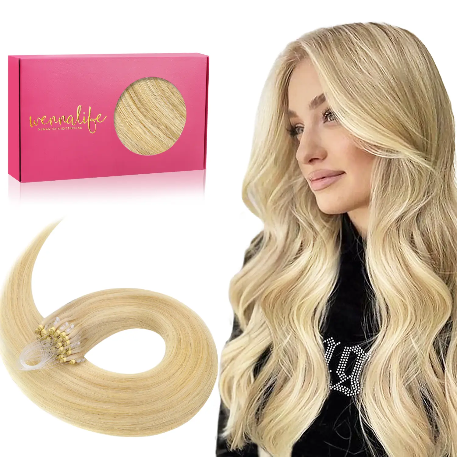 WENNALIFE Micro Link EasyFit Hair Extensions Human Hair 50g 50s 14 Inch to 24 Inch Light Blonde Highlighted Golden Blonde Remy Micro Bead Hair Extensions Real Human Hair Micro Ring Hair Straight summer hair extensions #tiktokshopbacktoschool #sohochic