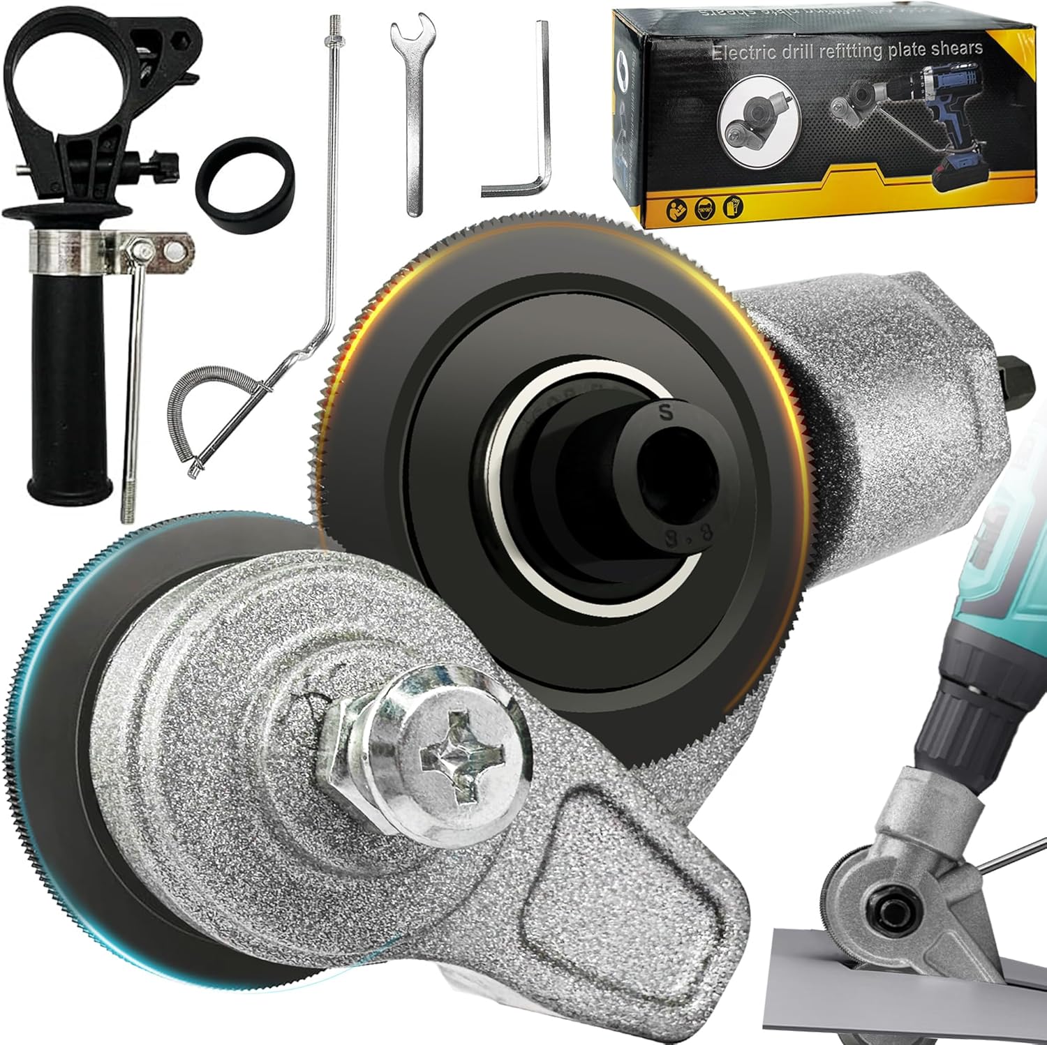 VAYWET Upgraded Sheet Metal Cutter Drill Attachment, For 12V Machine Electric Adapter (exclude) Shears Nibbler Drill Cutter Tools Portable Shearing Drill Bit Metal DIY Precision Fast for Cutting Thin Iron Thin White Sheet Steel Tile Aluminum Copper plate