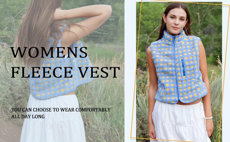 Naeduo Womens Checkered Sherpa Vest Sleeveless Winter Fleece Jacket High Neck Zip Up Plaid Gilet with Chest Pocket Naeduo Womens Checkered Sherpa Vest Sleeveless Winter Fleece Jacket High Neck Zip Up Plaid Gilet with Chest Pocket