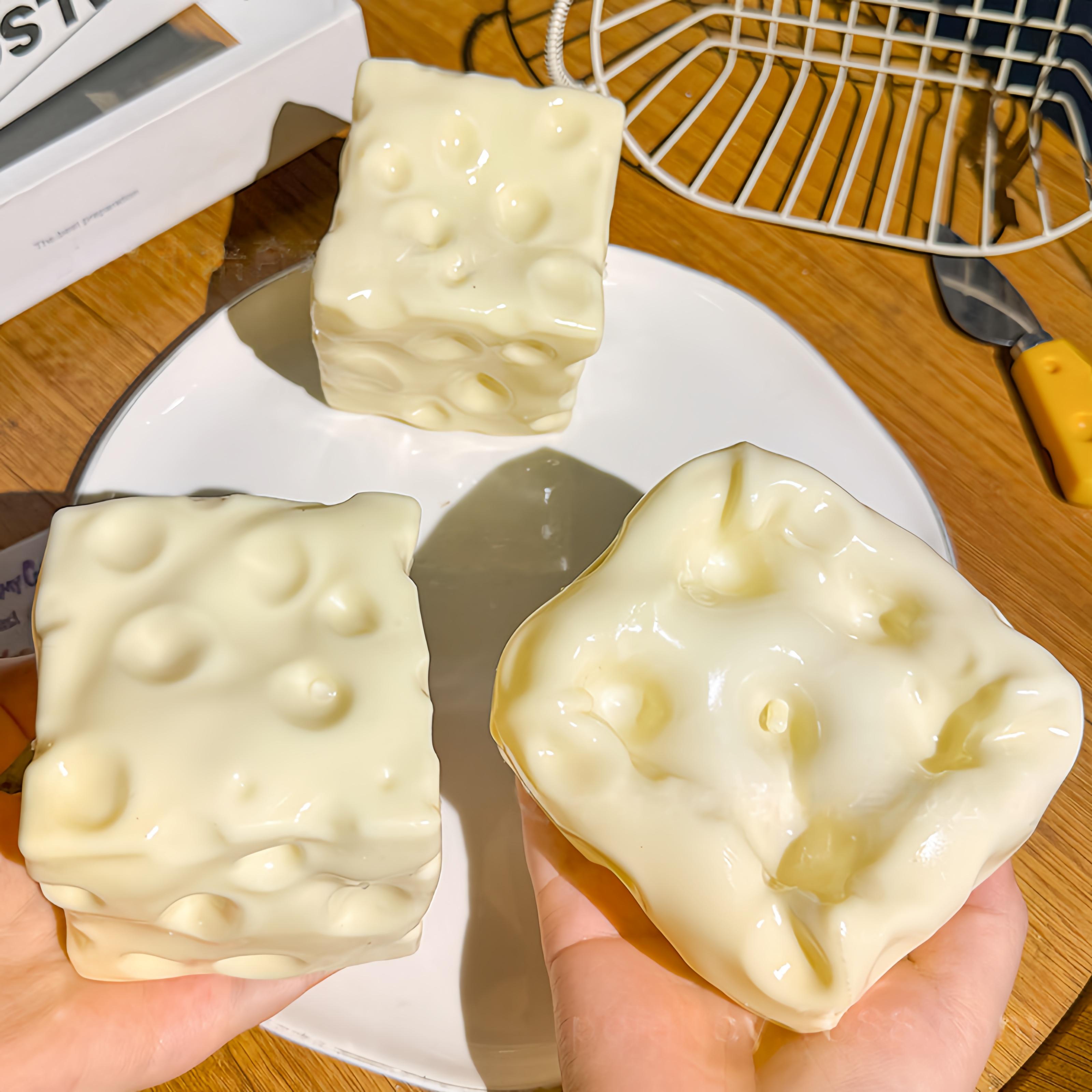 Squishy Cheese Block - Yellow, moldable fidget Toy with Squeeze Feature, Ideal for Play and Relaxation Giant Cheese Squishy - 6/7cm Moldable Non-Rebound & Slow Rebound Fidget Toy| Viral ASMR Stress Ball