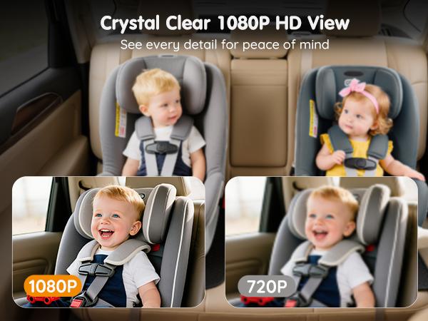 Babyvue BV3PRO 7.2" Dual Car Camera Baby Monitor, 1080P HD Split Screen, IR Night Vision, Double Car Camera for 2 Baby, Easy Setup for Carseat, Perfect for Family Travel, Pet Friendly