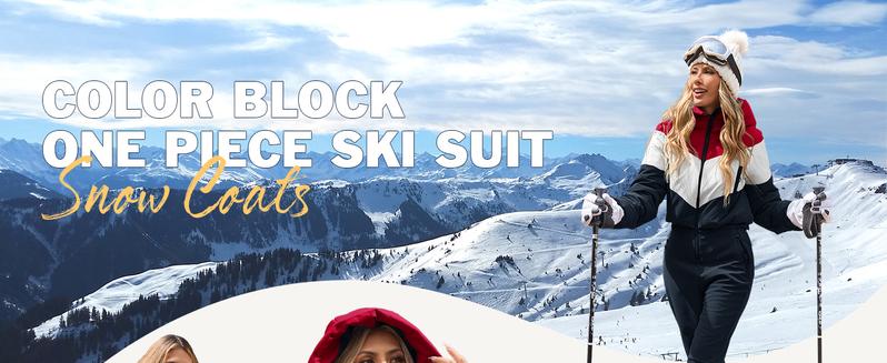 Fisoew Womens One Piece Ski Suit Warm Waterproof Snowsuits Winter Snow Jumpsuits Outdoor Sports Outerwear