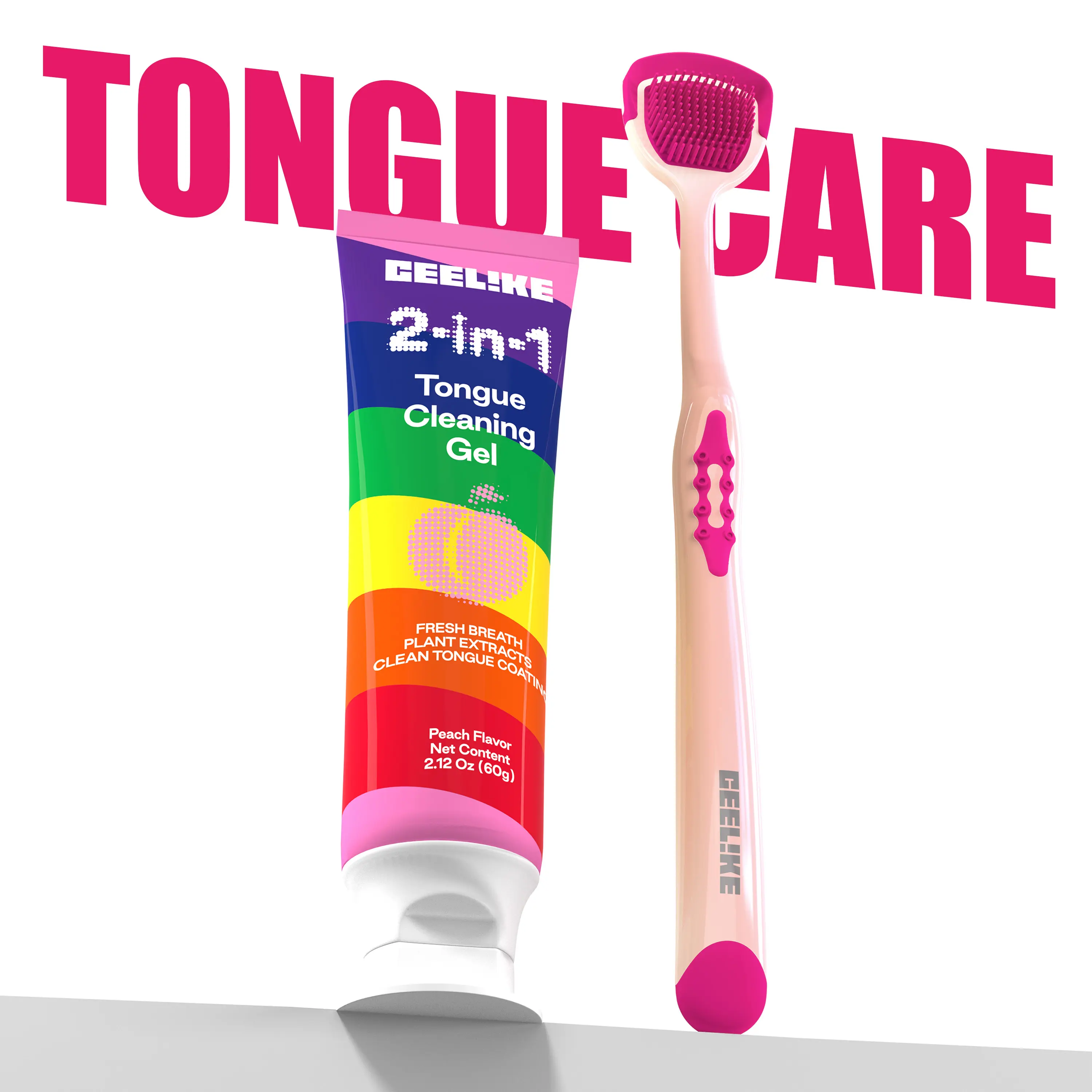 Ceelike Tongue Cleaner Kit - Tongue Cleaning Gel & Brush, Gentle Oral Care Product for Fresh Breath, Dental Accessories, Tongue Gel Cleaner, Self Care Products