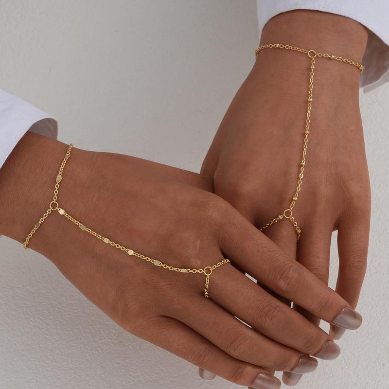 17KM 3Pcs Adjustable 14K Gold-Plated Stack Bracelets - Trendy Dainty Ring Hand Chain 17KM 3Pcs Adjustable 14K Gold-Plated Stack Bracelets - Trendy Dainty Ring Hand Chain