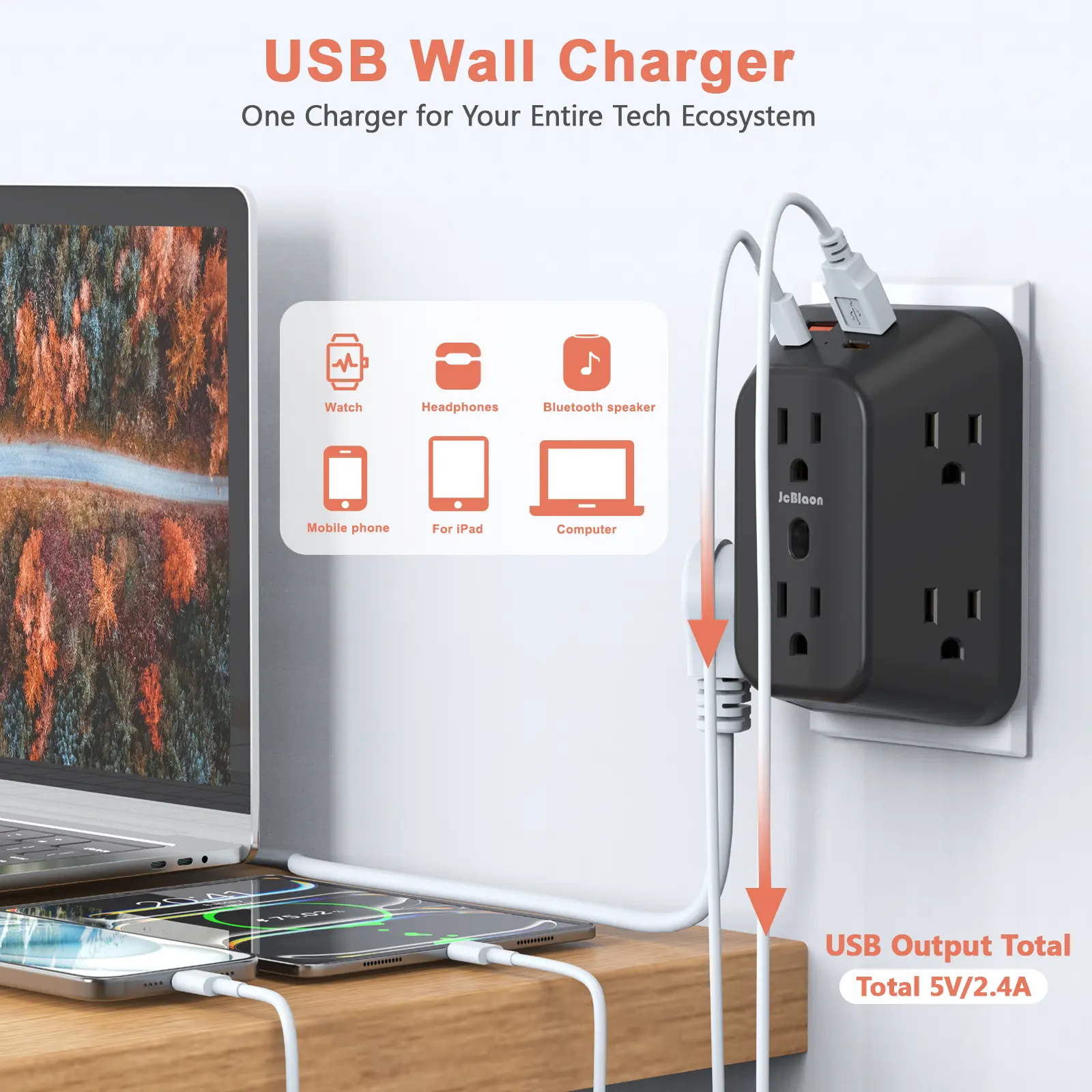 10-IN-1 Multi-Plug Outlet Surge Protector, Compact Travel Smart Power Extension Socket with 6 AC Outlets, 4 USB Ports, Power Protection & Widely Spaced Design for Home Office, Multi-Plug Outlet Surge Protector Sockets, Power Protection Sockets