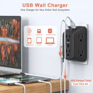 10-IN-1 Multi-Plug Outlet Surge Protector, Compact Travel Smart Power Extension Socket with 6 AC Outlets, 4 USB Ports, Power Protection & Widely Spaced Design for Home Office, Multi-Plug Outlet Surge Protector Sockets, Power Protection Sockets