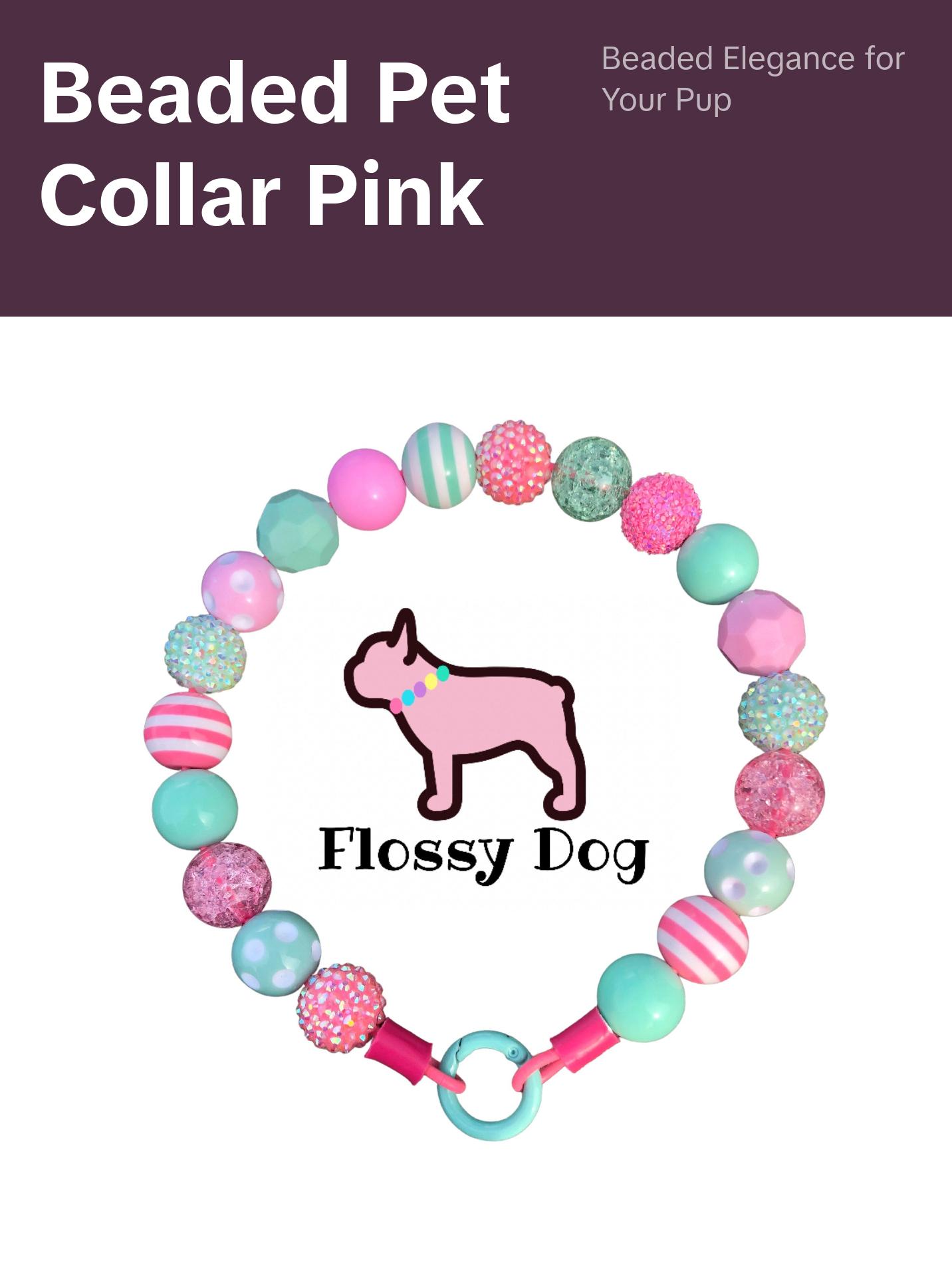 Pink & Mint Beaded Dog Collar | Custom Pearl Dog Collars  | Durable Dog Necklace | Luxury Dog Jewelry |