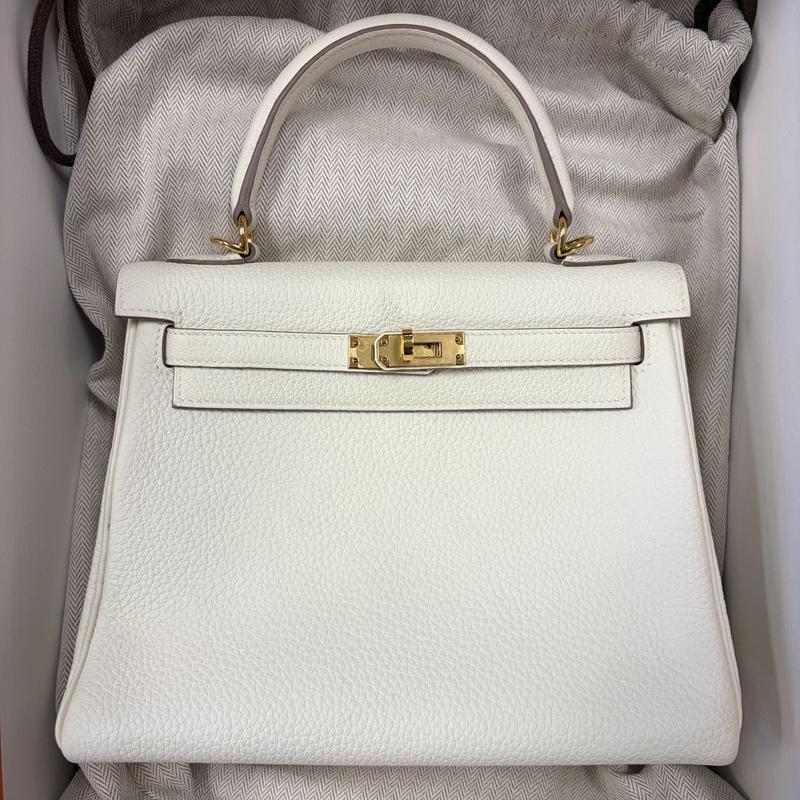 Pre-owned HERMÈS Leather Tote Bags Hermes Kelly 25 Togo mushroom GHW