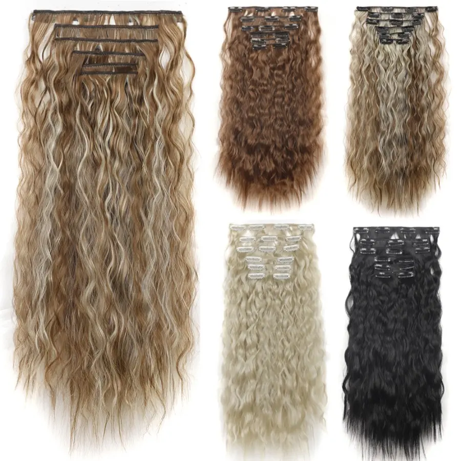 Seamless Clip In  Extension 16 Card Corn Perm Long Curly Hair Wig, Clip Hair 6-piece Set Hair Extension Tablets Corn Perm Clip Hair