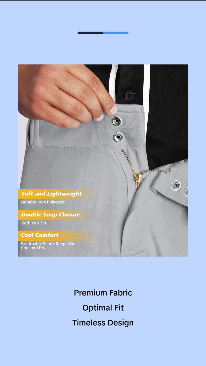 Penveer Knicker Style Adult Baseball Pants with Durable Snap Zip, Elastic Bottom Mens Baseball Pants (Gray)