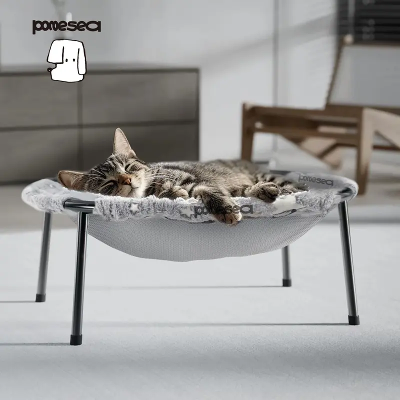 Polyester Desk-Floor Kitty Hammock - Classic Geometric Design, Secure Glow-in-the-Dark Elevated Cat Bed with Sunbathing Spot, Moisture-Proof Mesh, Ventilated Deep Pocket, Easy Assembly, 21"l x 16"w x 7.8"h Soft Pet Lounge Furniture