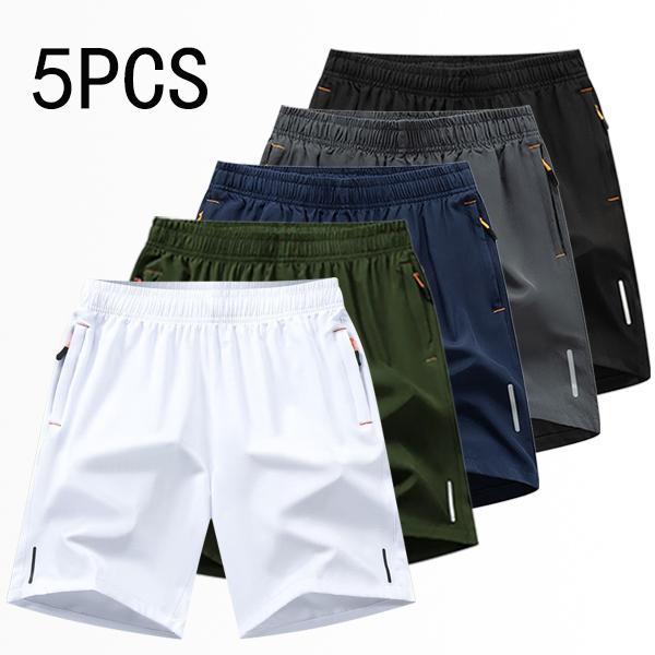 Men's Athletic Shorts Set of 5 in White, Green, Navy, Gray, and Black with Zipper Pockets for Comfort and Style