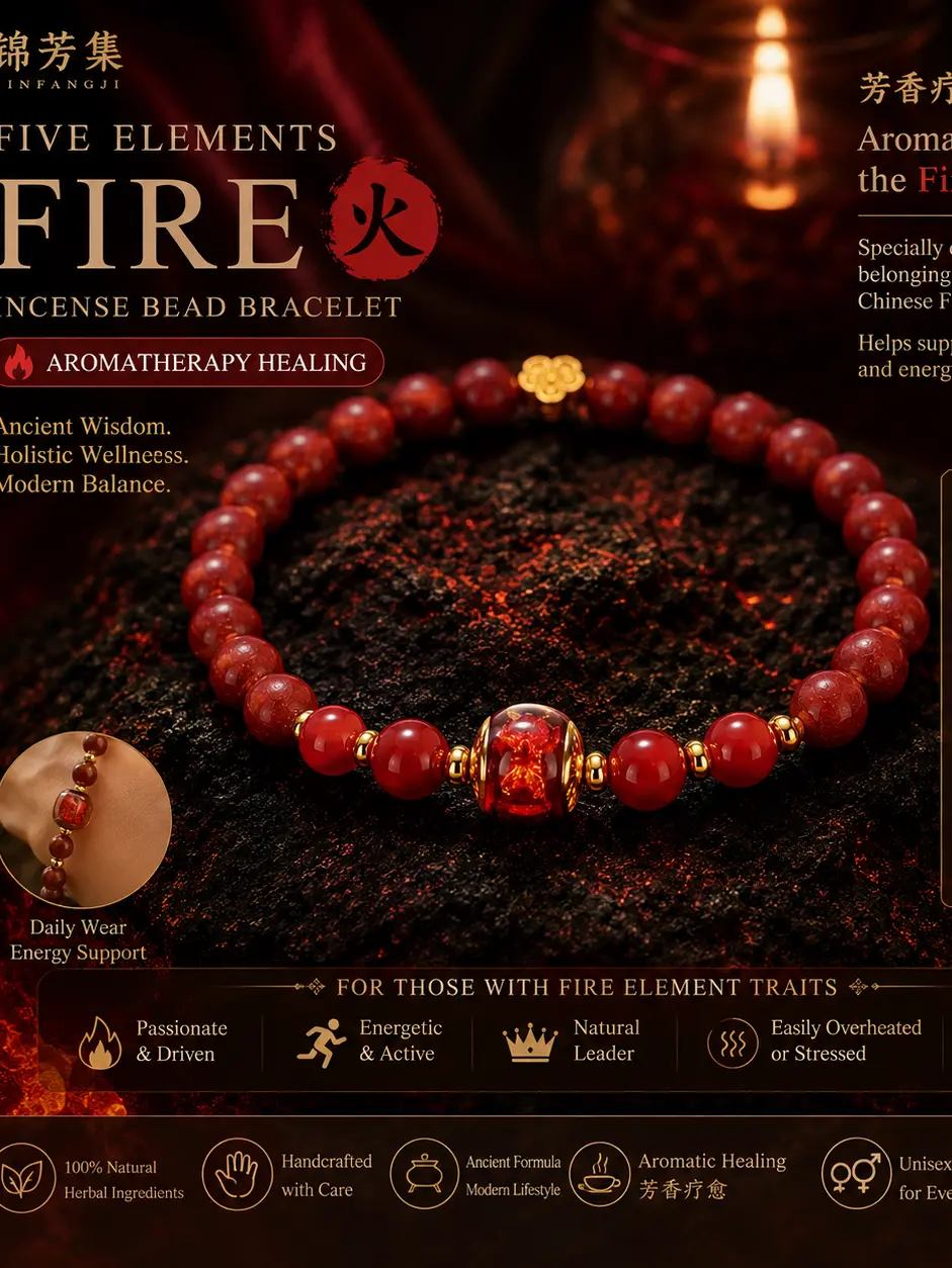 Handmade Luxury Chinese 5 Elements Herbal Beads Incense Bracelet - Cultural Collectible Jewelry for Wellness, Stress Relief
