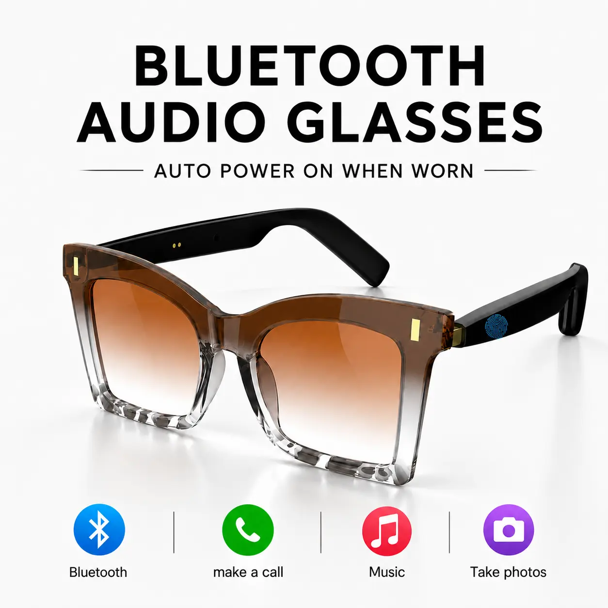 Smart Bluetooth Glasses, Bluetooth Audio Glasses, Auto Power On When Worn, Bluetooth Headset Sunglasses, Open-Ear Audio, Hands-Free Calling, Music Playback, Touch Control, Voice Assistant, Women's Sunglasses, Beach Sunglasses, Holiday Gift tiktokshopbackt