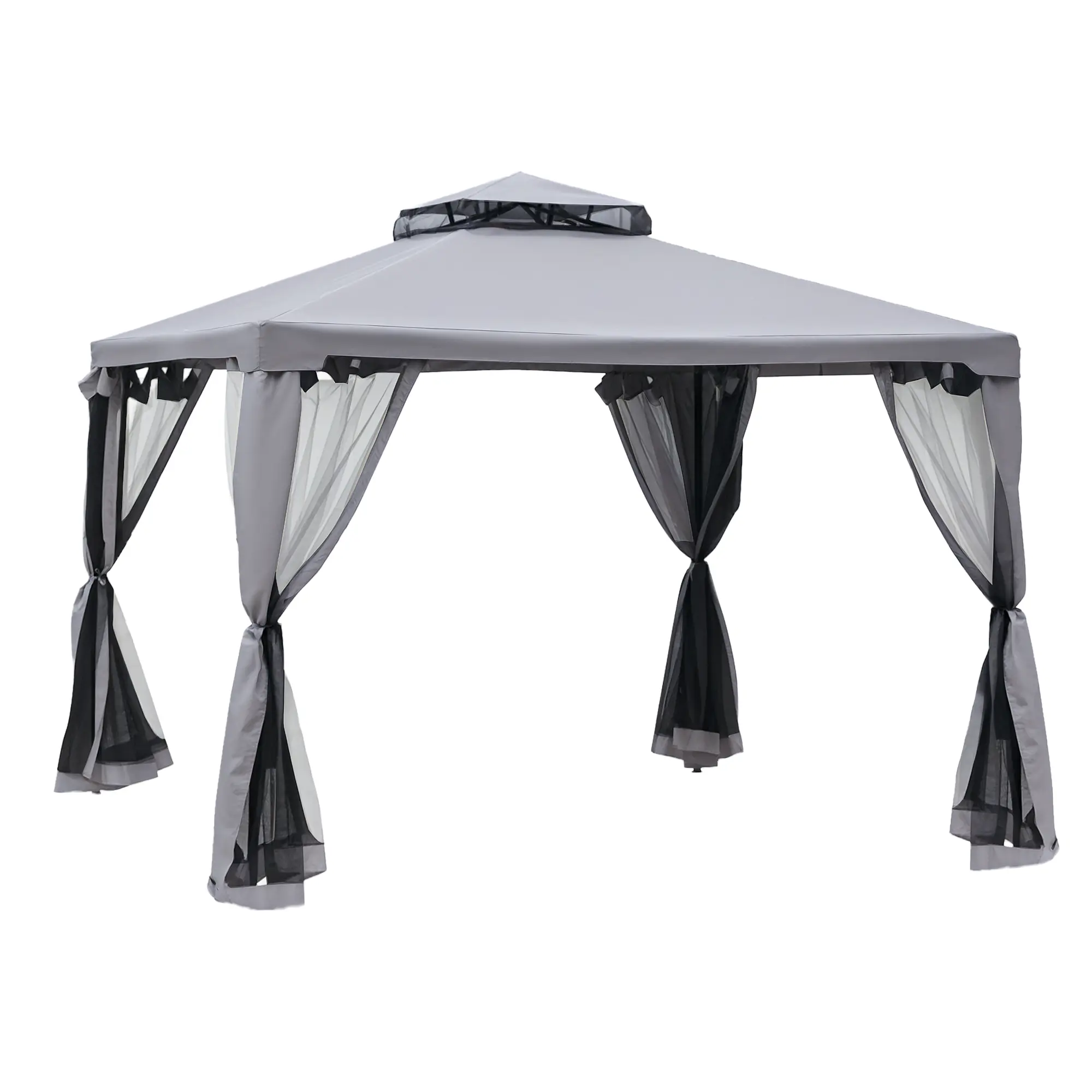 Outsunny 9.6x9.6ft Patio Gazebo - Weather Resistant Outdoor Shelter, 2-Tier Steel Frame, UV-Protection Polyester Canopy, Mesh Netting for Garden, Weather Resistant Shelter, Outdoors, Party, Square, Outdoor Shade Shelter