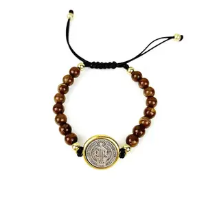 pulsera de San Benito, ajustable, con dije de medalla de San Benito, pulsera de protección de bendición, pulseras católicas para mujeres y hombres