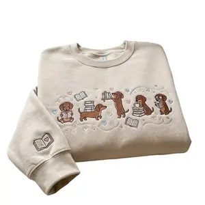 [MADE IN US] Embroidered Dachshund Book Lover Sweatshirt, Reading Wiener Dog Tee, Bookish Shirt, Dog Moms Gift
