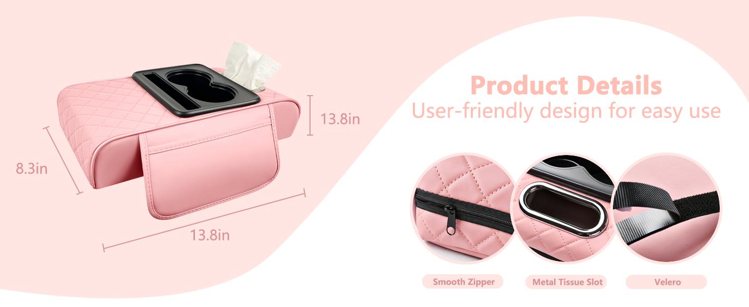 NS YOLO Premium PU Leather Car Armrest Pillow  Universal Center Console Cushion with Cup Holder, Phone Slot & Side Storage Bags, Ergonomic Design to Relieve Driving Fatigue, Available in 4 Stylish Colors