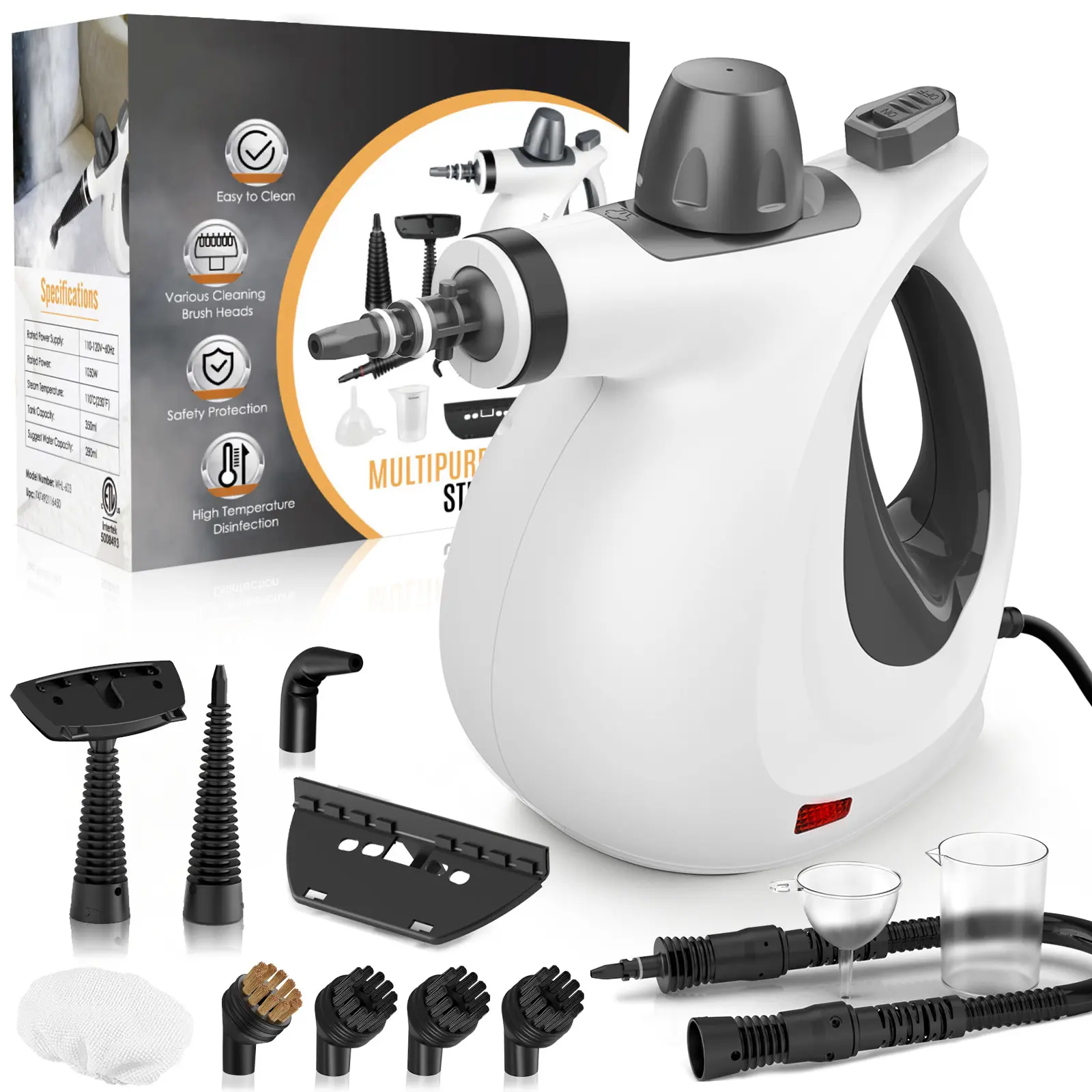 [Back To School]Phueut Pressurized Handheld Natural Steam Cleaning Machine with 12 Replacement Parts Including 4 Round Brushes, Multi-Surface Steamer for Housekeeping Cleaning Supplies, Cleans Kitchen, Home, Car - summerwins tiktokshopbacktoschool