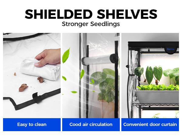 Barrina LP1200 Indoor Greenhouse with Grow Light, 4-Tier Plant Stand with 150W TX-S50 3.2FT 5000K, Full Spectrum Plant Shelf with Tent, Timer & Thermometer for Winter Seed Trays, 47.2 x 13.8 x 59.1IN