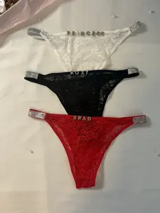 Sparkle Straps Floral Lace Custom Personalizable Thong Panty l White, Black, Red l Glitter, Charms, Underwear, Lingerie