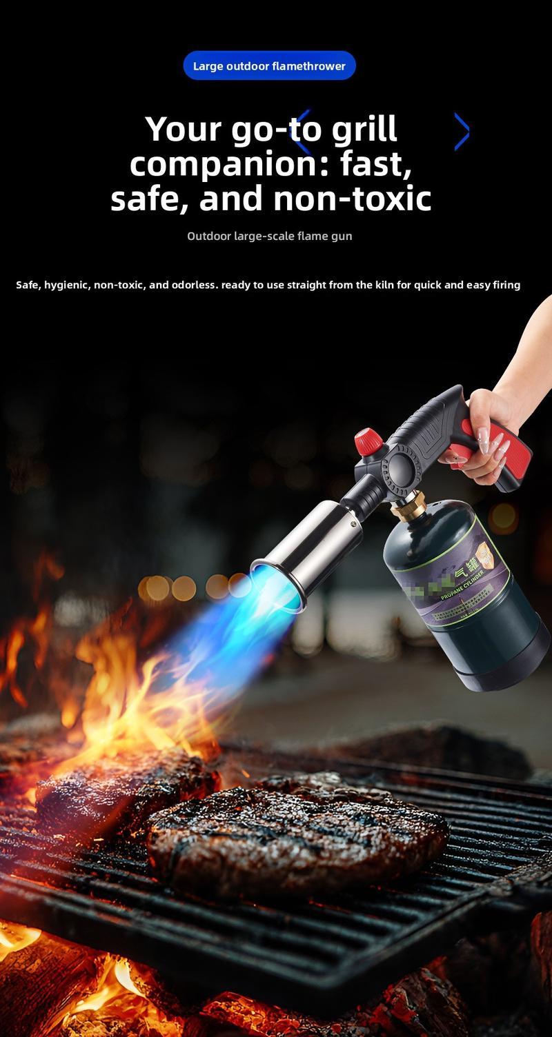 AXIZITECH Powerful Propane Torch(Propane Tank Not Included),With One-Touch Max Fire Button and Safety Lock, Adjustable Blow Torch for Sous Vide Searing Steak, BBQ,Fireplace,Charcoal Wood，Excellent Gift for Christmas and New Year(Without a gas cylinder) Su