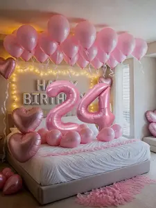 Pink & Silver Balloon Garland Birthday Set, Includes 40inch Foil Number Balloons, Pink Rose Petals, Suitable For 16th, 18th, 20th, 21st, 25th, 30th, 35th, 45th Birthday Party Decoration