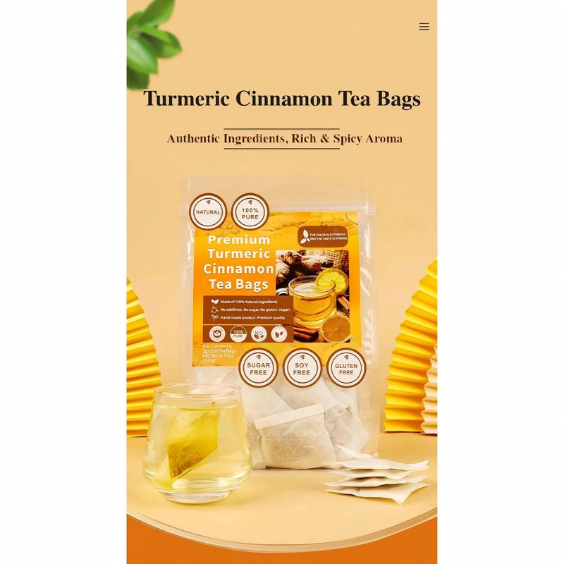 GUDCOIX Premium Turmeric Ginger Cinnamon Tea Bags, 100% Natural, No Additives, Caffeine Free, 60 Bags