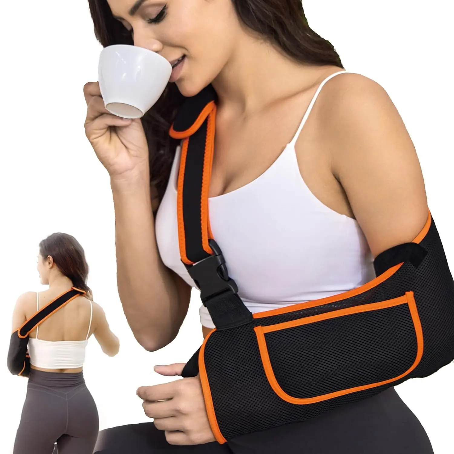 Arm Sling for Women&Men with Enhanced Size Adjustable Sling for Arm Support, Elbow Wrist Left Right Arm Sling with Buckle Design (M) Medical Accessories Shoulder Back Aligner