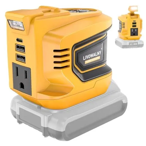 200W Portable Power Inverter for DeWalt 20V Battery | 110V/220V AC Outlet, USB & Type-C PD Fast Charging | Modified Sine Wave Battery Adapter with LED Light & Hanging Hook | Emergency Power Station for Camping & Outdoor(NO BATTERY)
